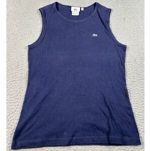 Lacoste Tank Top Womens 10 Blue Ultra Dry Rib Knit Croc Logo Casual Summer